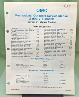 394607-7 New Genuine Omc Section Seven Manual Starters Service 1983