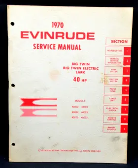 4688 1970 Evinrude Big Twin Lark 40hp See Cover Photo Service Manual P/n Good