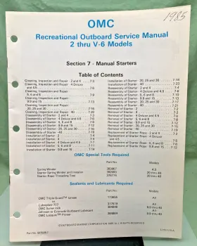 507508-7 New Genuine Omc Section Seven Manual Starters Service 1985
