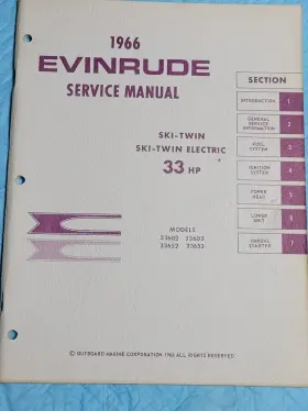 33653 Evinrude 4282 1966 Service Manual 33 Hp Models 33602 33603 33652 No