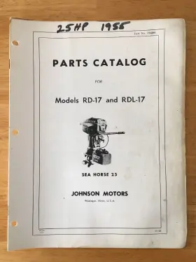 Rdl-17 Johnson Motors 376398 Vintage Parts Catalog 25 Sea Horse Outboard Rd-17 11-61