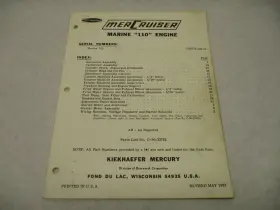 Kiekhaefer Mercury 90-33782 1967 Mercruiser Marine 110 Engine Parts List Manual
