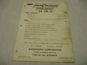 Kiekhaefer Mercury 90-37300 1965 Mercruiser 1a 1b 1c Stern Drive Parts List Manual