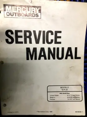 90-92235-1 Mercury Mercury/mariner Outboard Service Manual 18/25 Hp #90-92235-1