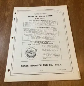 Sears Sm466-1 1965 Vintage 35 Hp Electric Outboard Owner Guide And Parts Catalog