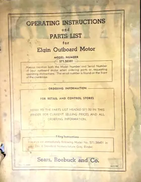 571.58501 Sm26 Elgin April 1947 Outboard Motor Model Number Operating Instructions
