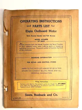 571.58521 Sm38 Elgin 3.5 Hp Manual Operating Instructions Model # Parts List Nov 1947