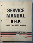 Mercury Force OB4647 1988 Thru 1991 5 Hp Service Manual Used. Price: $14.95.